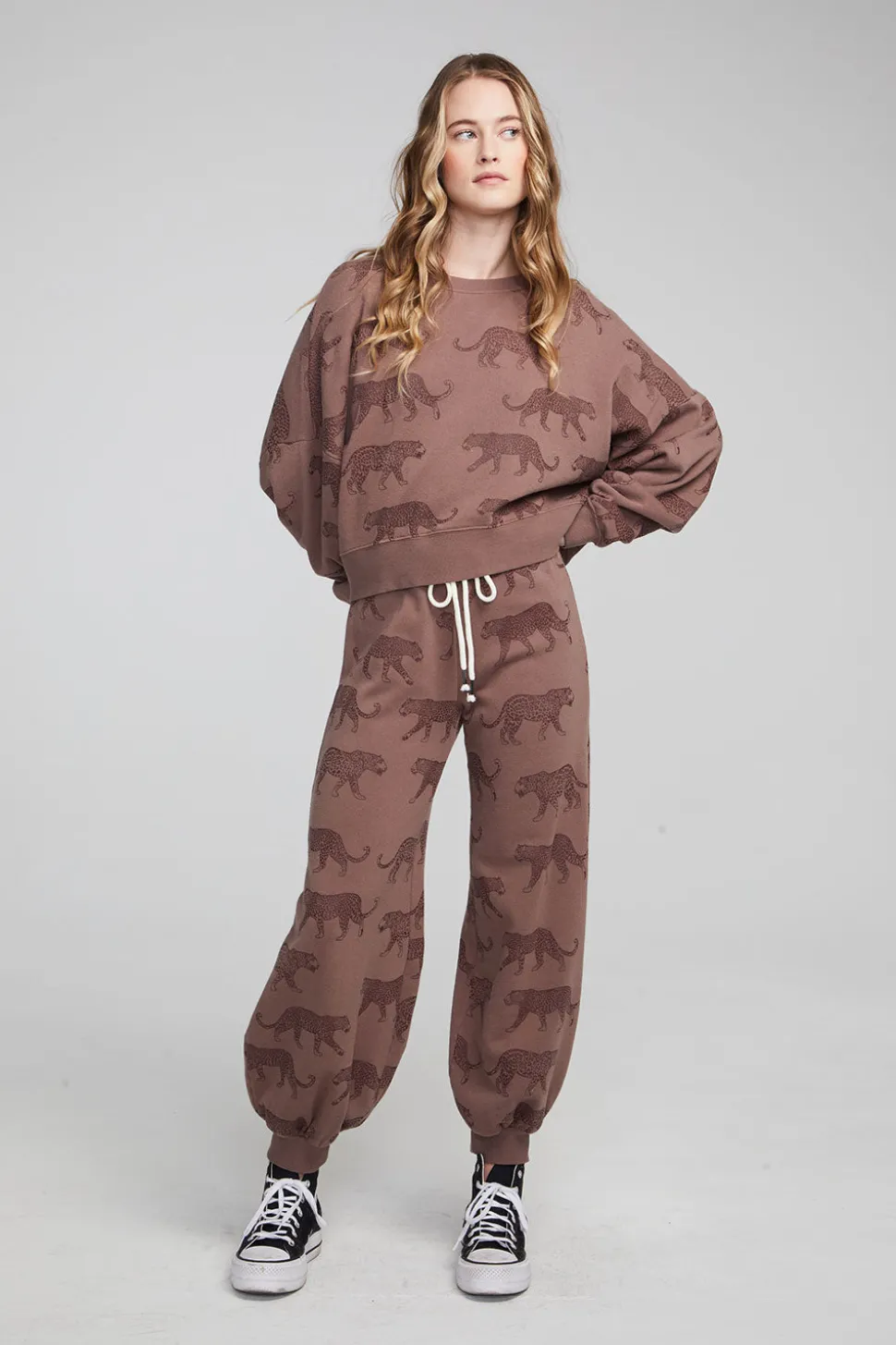 Chaser Brand Allover Leopards Fleece Pullover Cheap