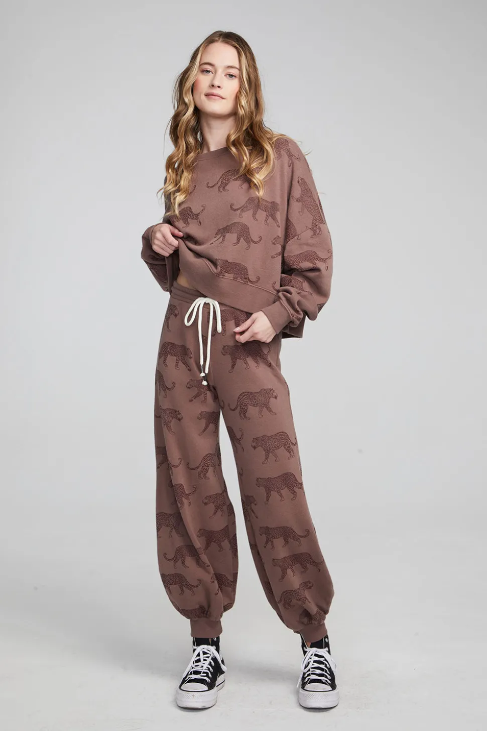 Chaser Brand Allover Leopards Fleece Pullover Cheap
