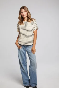 Chaser Brand Amber Black And Sand Stripe Tee Best