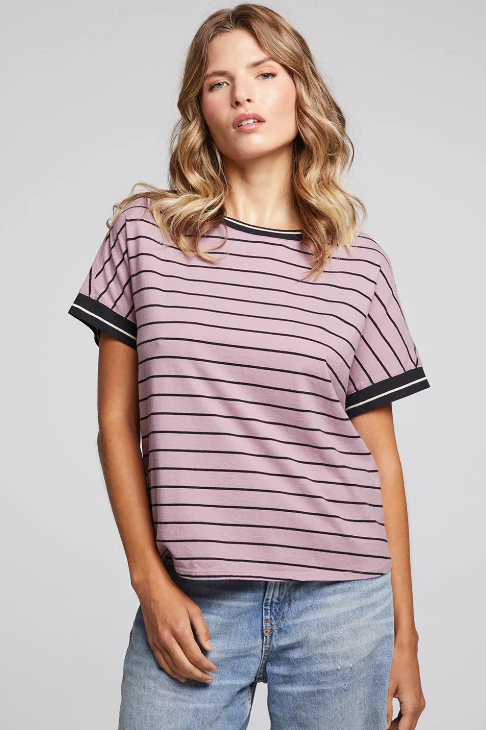 Chaser Brand Amber Stripe Mix Tee New