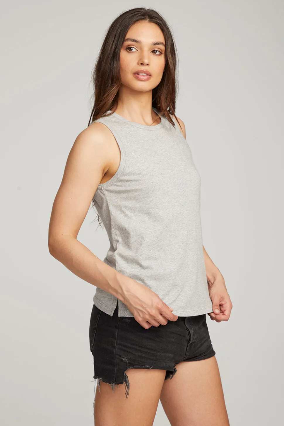 Chaser Brand Basic Heather Grey Slit Tank New