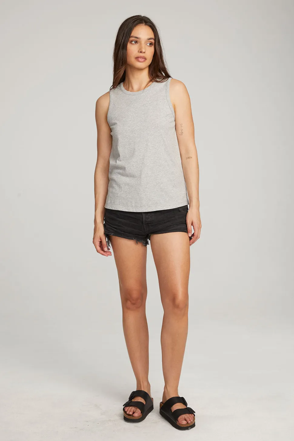 Chaser Brand Basic Heather Grey Slit Tank New