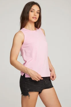 Chaser Brand Basic Pastel Lavender Slit Tank Discount