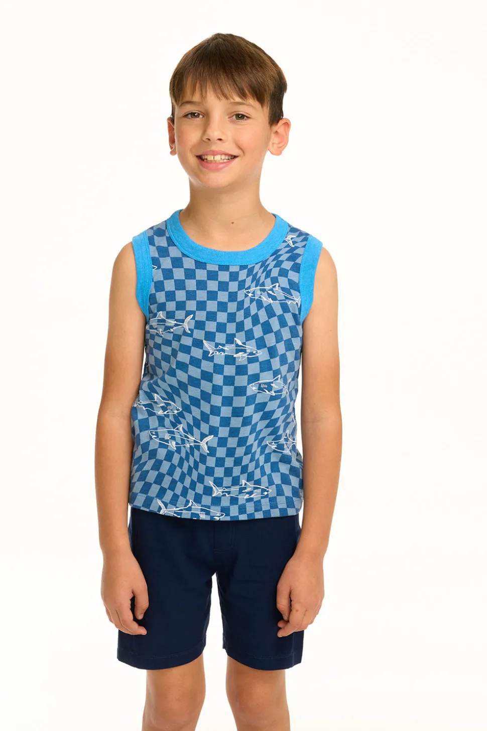 Chaser Brand Boy's Checkered Shark Recycled Vintage Jersey Tank Fashion