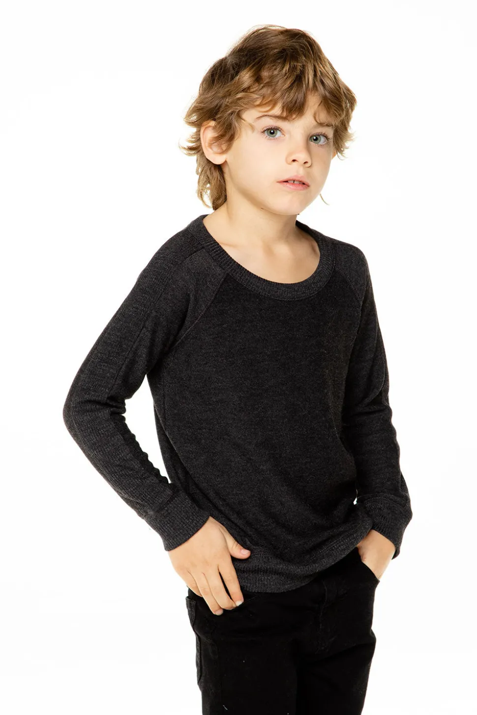 Chaser Brand Boys Cozy Knit Long Sleeve Rib Panel Raglan Pullover Fashion