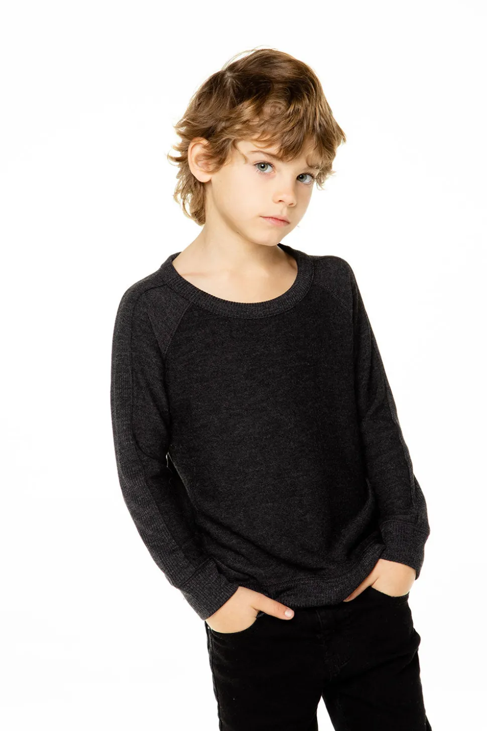 Chaser Brand Boys Cozy Knit Long Sleeve Rib Panel Raglan Pullover Fashion