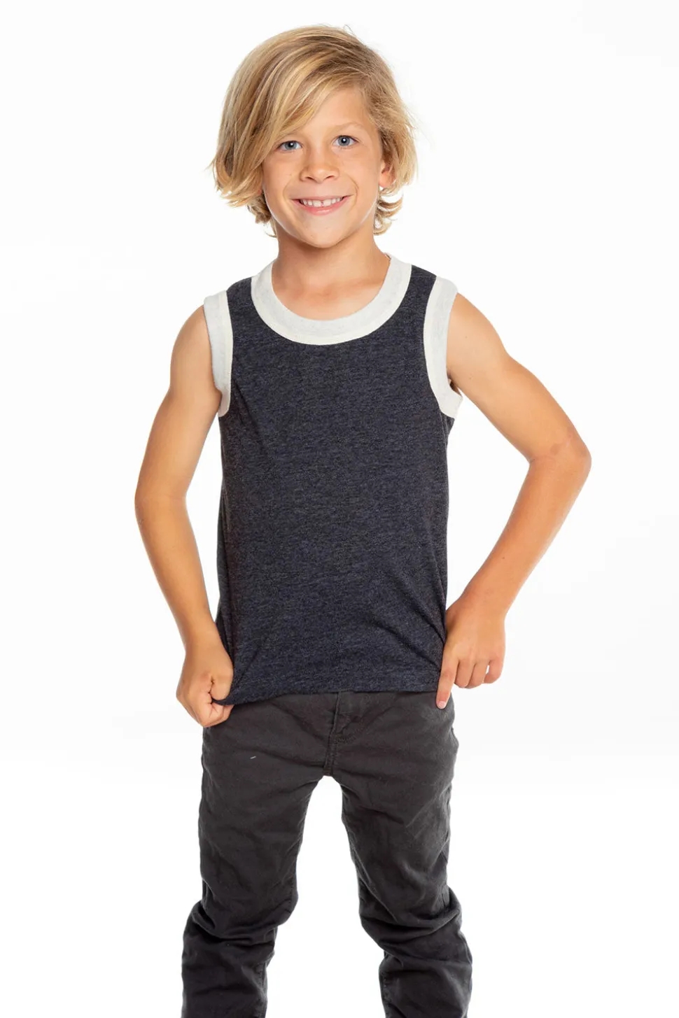 Chaser Brand Boys Recycled Vintage Jersey Contrast Binding Muscle Tank Best
