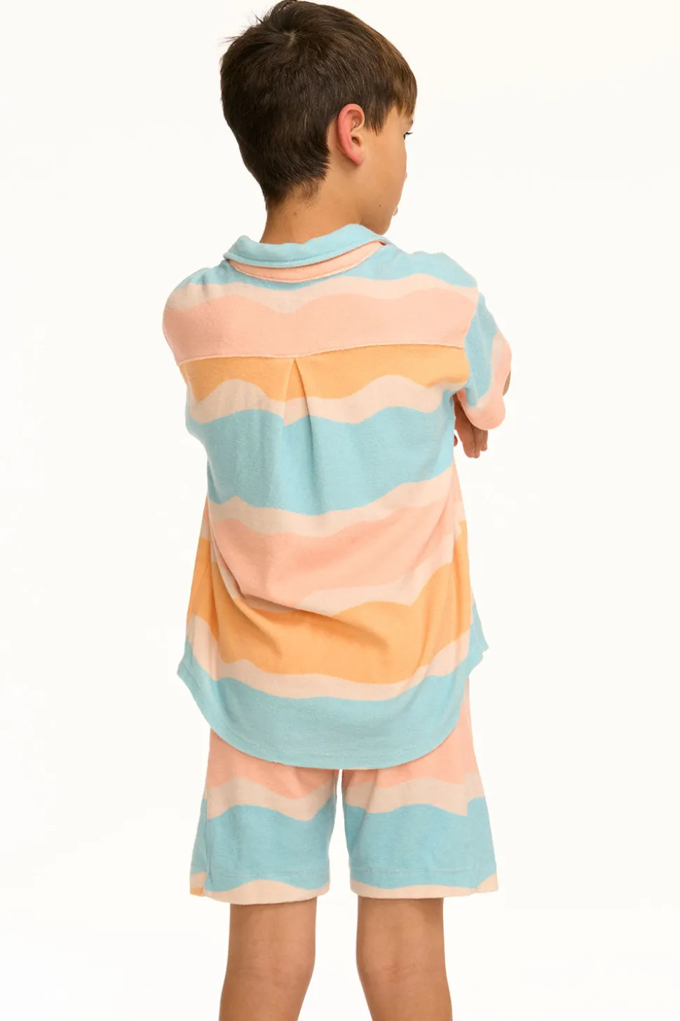 Chaser Brand Boy's Wavy Stripe Collared Button Down Shirt New