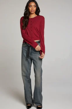Chaser Brand Brady Blood Red Button Up Pullover Discount