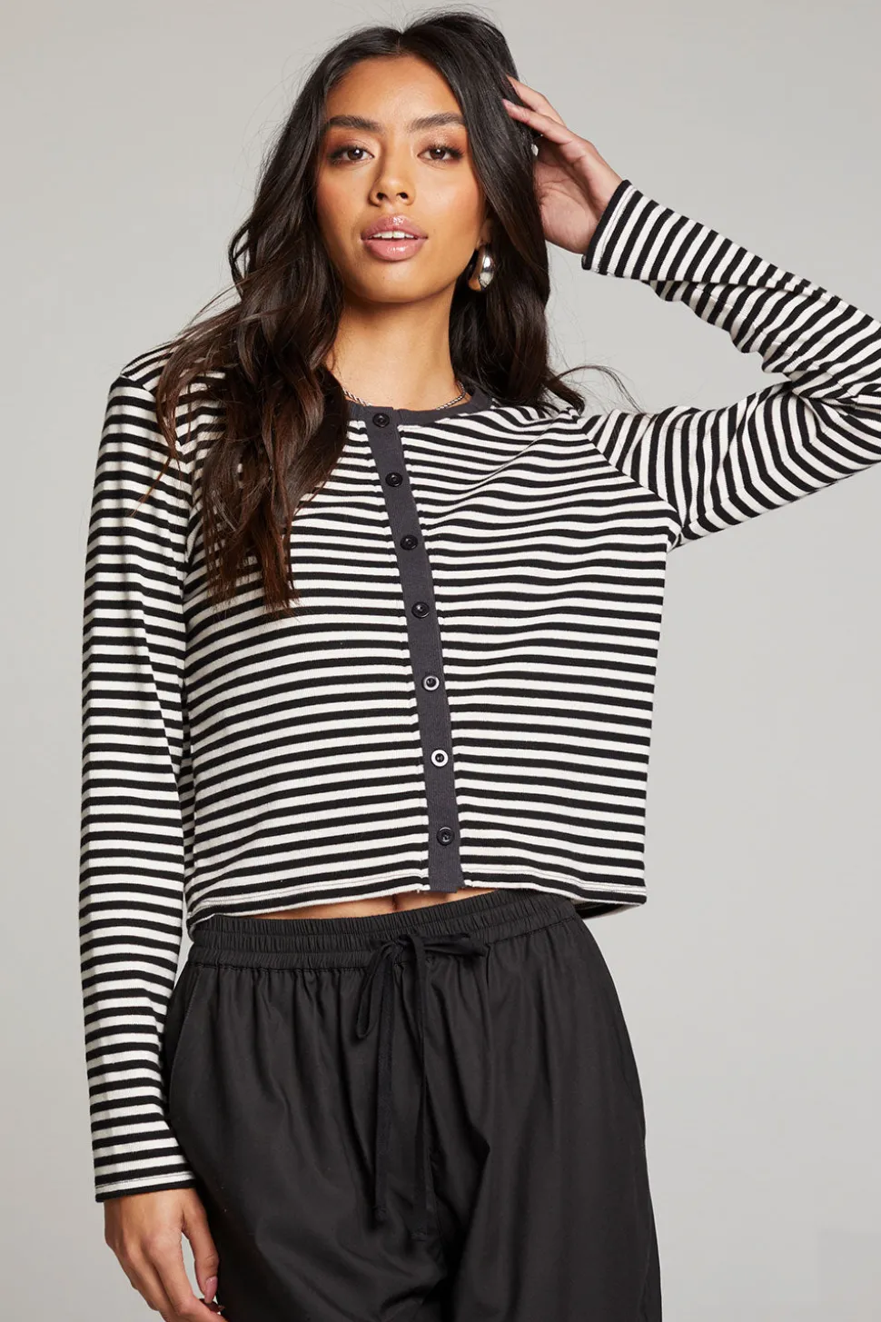Chaser Brand Brady Punk Stripe Button Up Pullover New