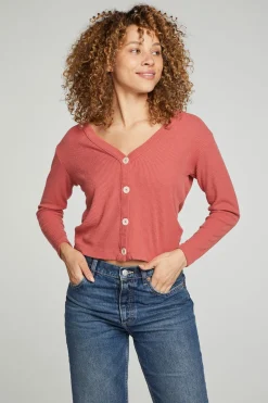 Chaser Brand Button Down Cropped Long Sleeve Cardigan Shop