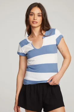 Chaser Brand Chandler Vintage Blue Stripe Tee Hot