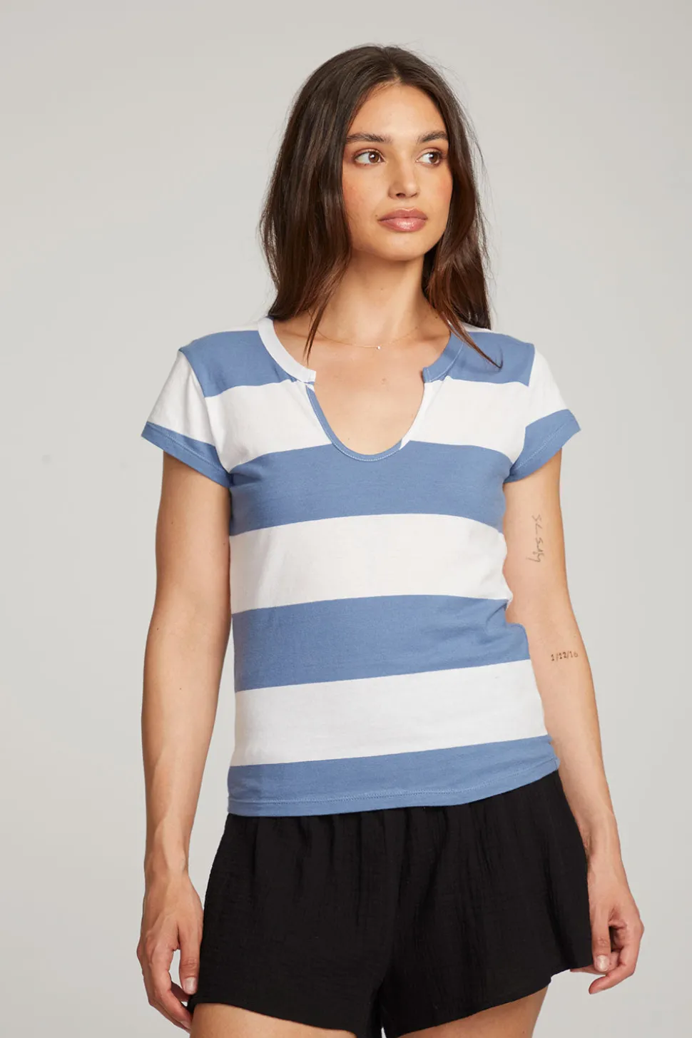 Chaser Brand Chandler Vintage Blue Stripe Tee Hot