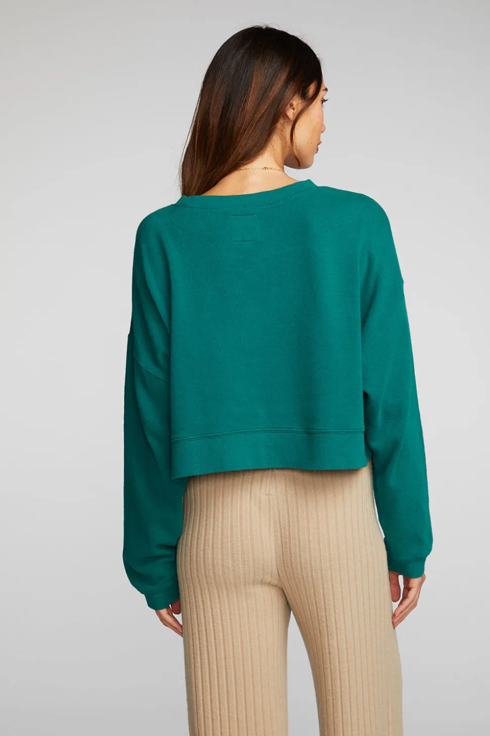 Chaser Brand Cotton Fleece Cropped Crewneck Pullover With Rib Store