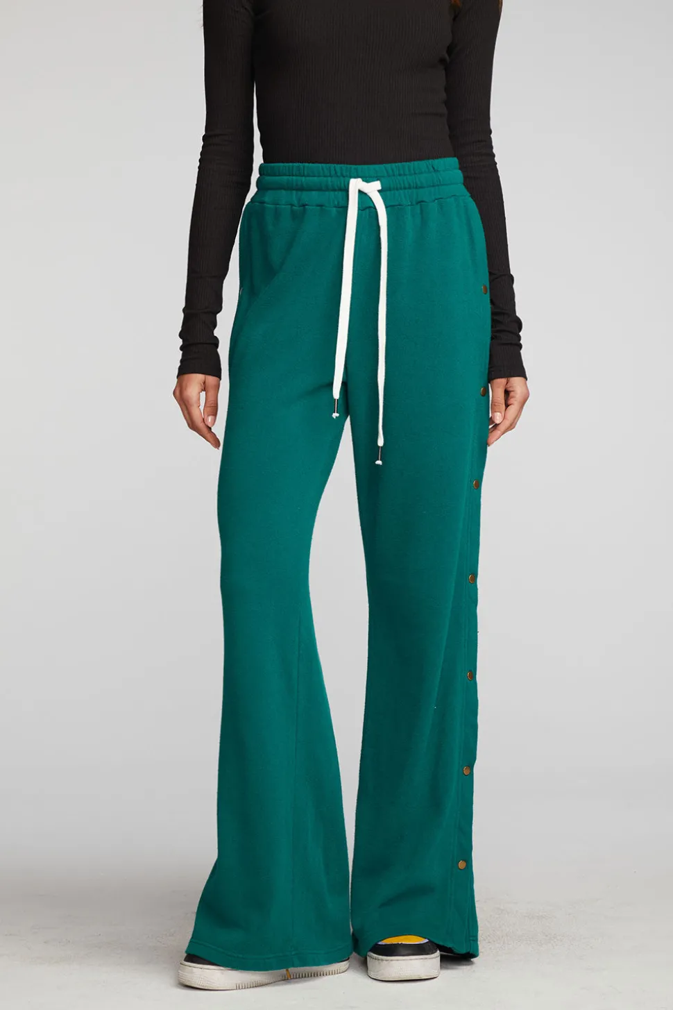 Chaser Brand Cotton Fleece Wide Leg Joggers With Button Sideseam Discount