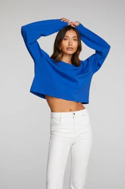 Chaser Brand Cotton Jersey Cropped Long Sleeve Tee Discount