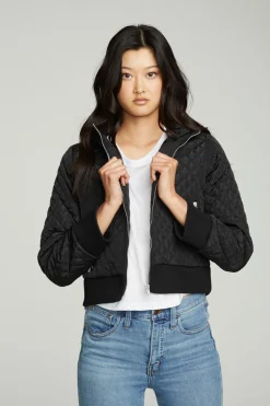 Chaser Brand Cropped Hooded Jacket With Rib Flash Sale