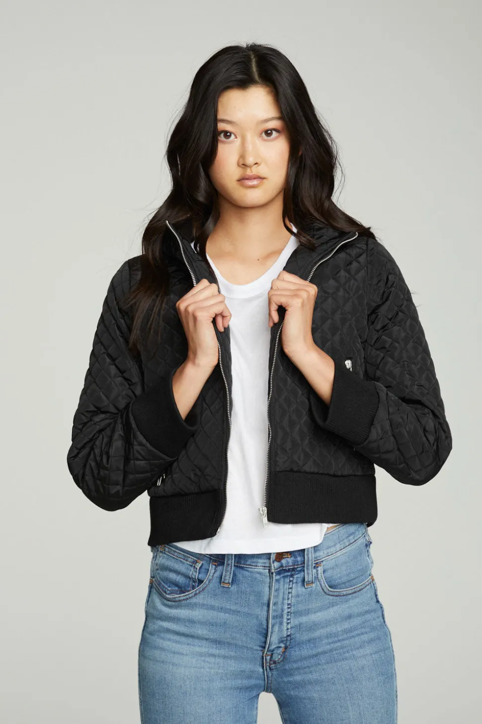 Chaser Brand Cropped Hooded Jacket With Rib Flash Sale