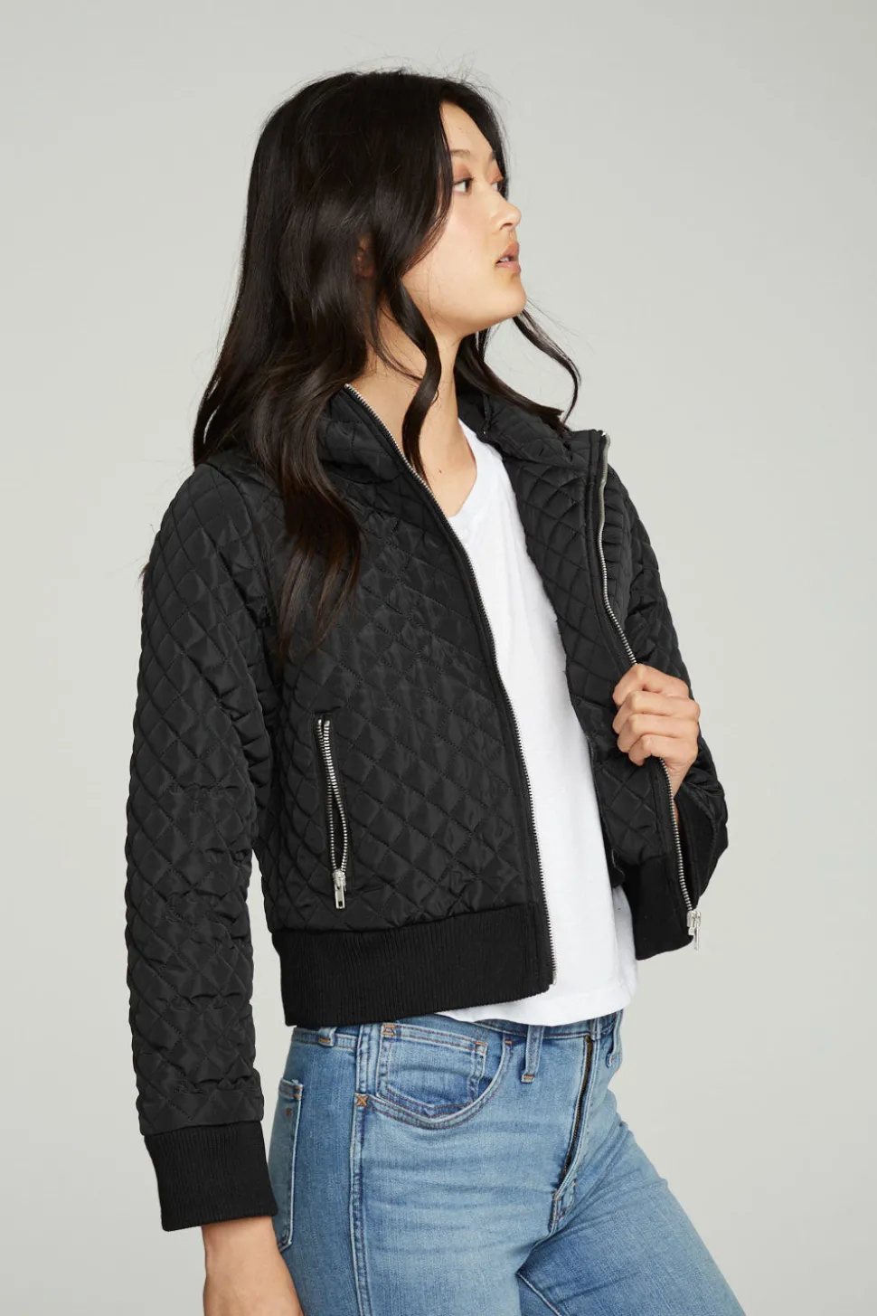 Chaser Brand Cropped Hooded Jacket With Rib Flash Sale
