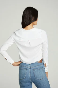 Chaser Brand Cropped Long Sleeve Button Down Shirt Hot