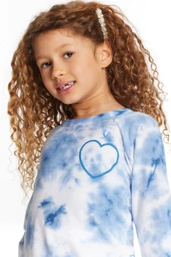 Chaser Brand Denim Tie Dye Heart Girls Cozy Knit Raglan Pullover Clearance