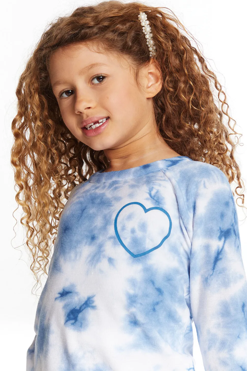 Chaser Brand Denim Tie Dye Heart Girls Cozy Knit Raglan Pullover Clearance