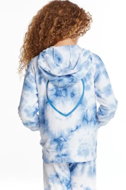 Chaser Brand Denim Tie Dye Heart Girls Cozy Knit Hoodie Online