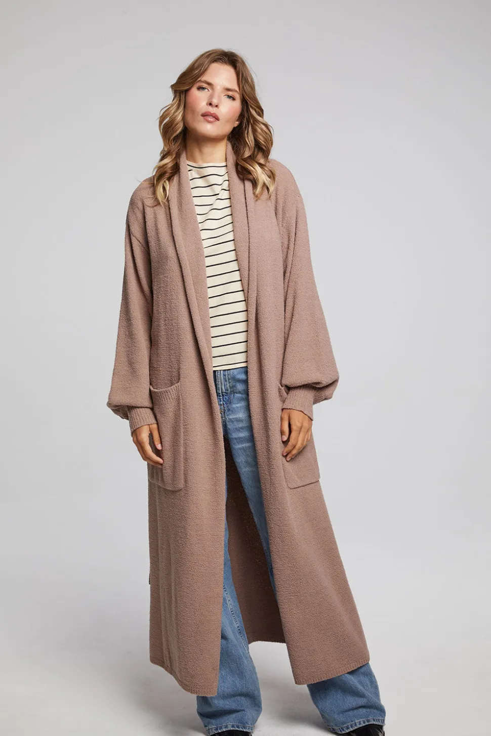 Chaser Brand Evee Warm Taupe Maxi Cardigan Flash Sale
