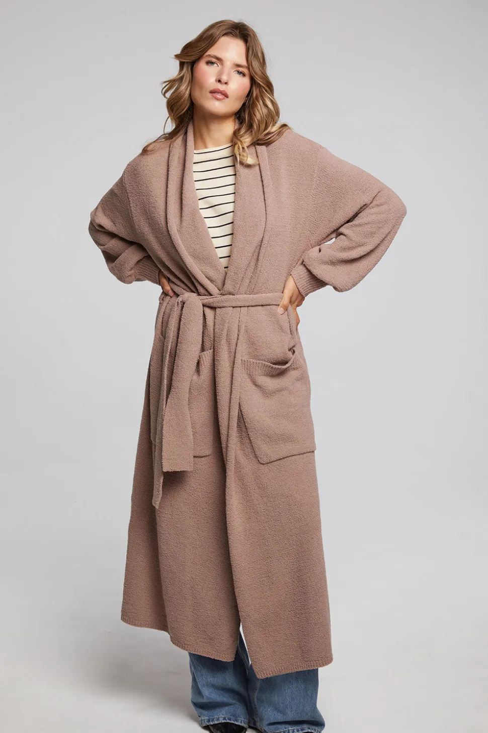 Chaser Brand Evee Warm Taupe Maxi Cardigan Flash Sale