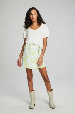 Chaser Brand Fleet Wrap Mini Skirt - Baby Blue Daisy Floral Fashion