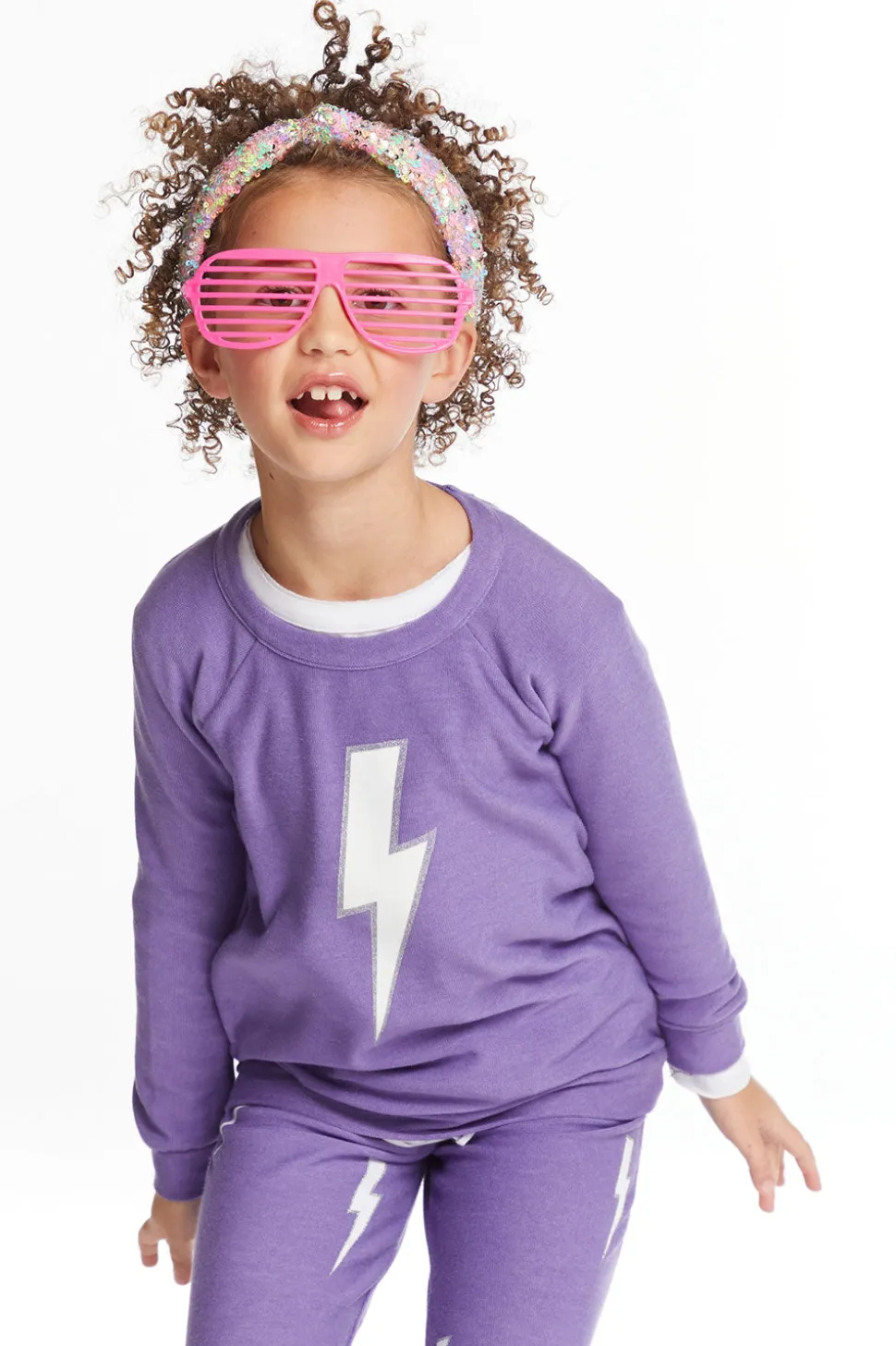 Chaser Brand Glitter Bolt Girls Raglan Pullover Flash Sale