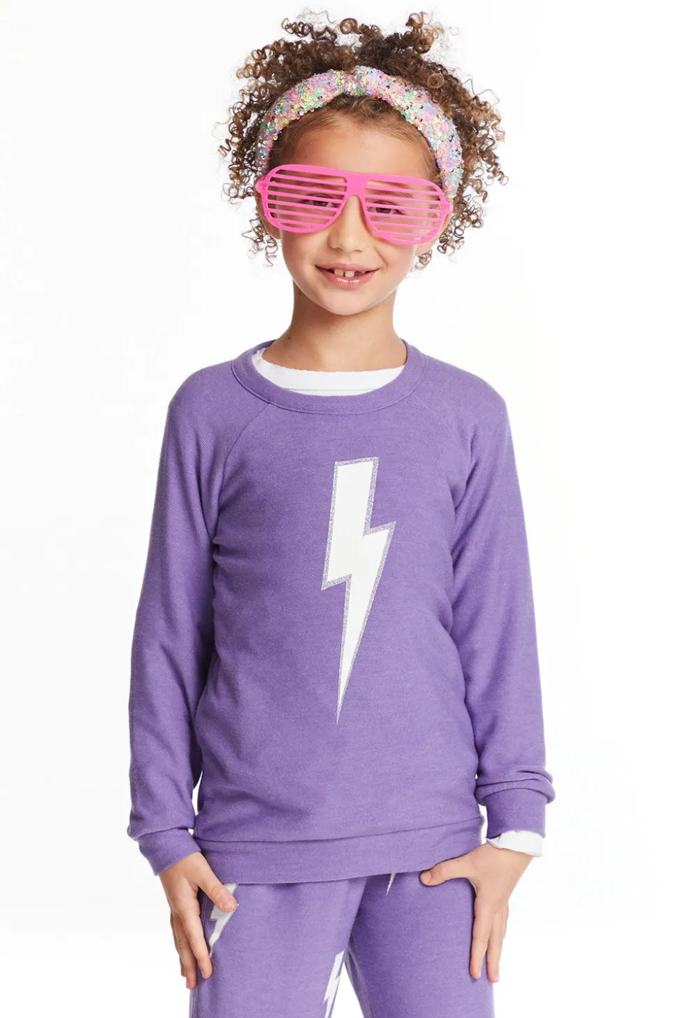 Chaser Brand Glitter Bolt Girls Raglan Pullover Flash Sale