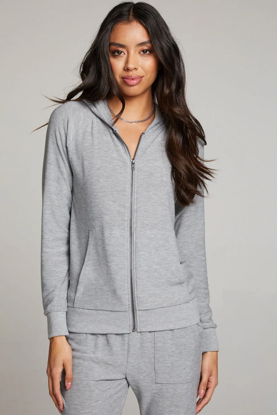 Chaser Brand Heather Grey Long Sleeve Raglan Zip Up Hoodie Best