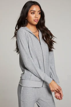 Chaser Brand Heather Grey Long Sleeve Raglan Zip Up Hoodie Best