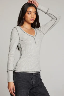 Chaser Brand Heather Grey Long Sleeve Henley Discount