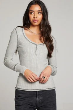Chaser Brand Heather Grey Long Sleeve Henley Discount
