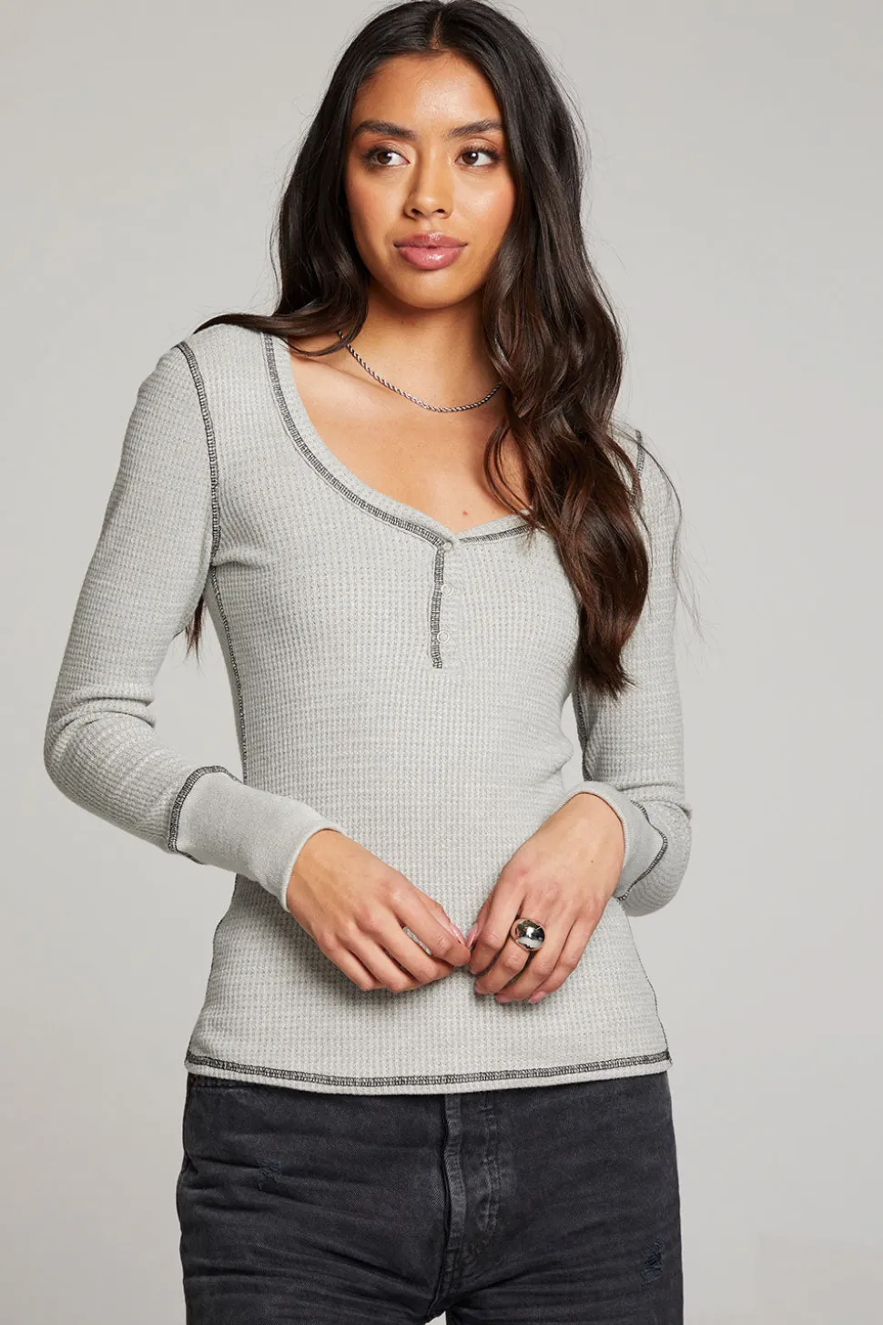 Chaser Brand Heather Grey Long Sleeve Henley Discount