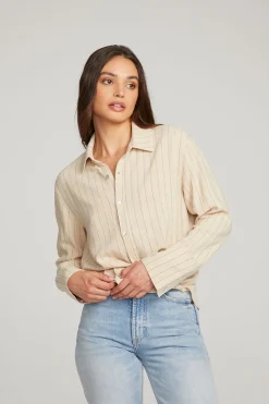 Chaser Brand Helena White Pinstripe Button Down Outlet