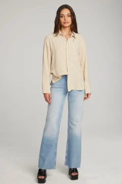 Chaser Brand Helena White Pinstripe Button Down Outlet
