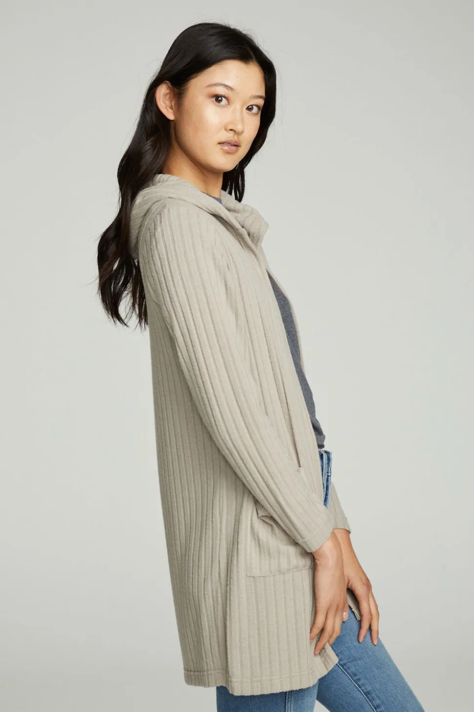 Chaser Brand Hooded Open Duster Cardigan With Pockets Clearance