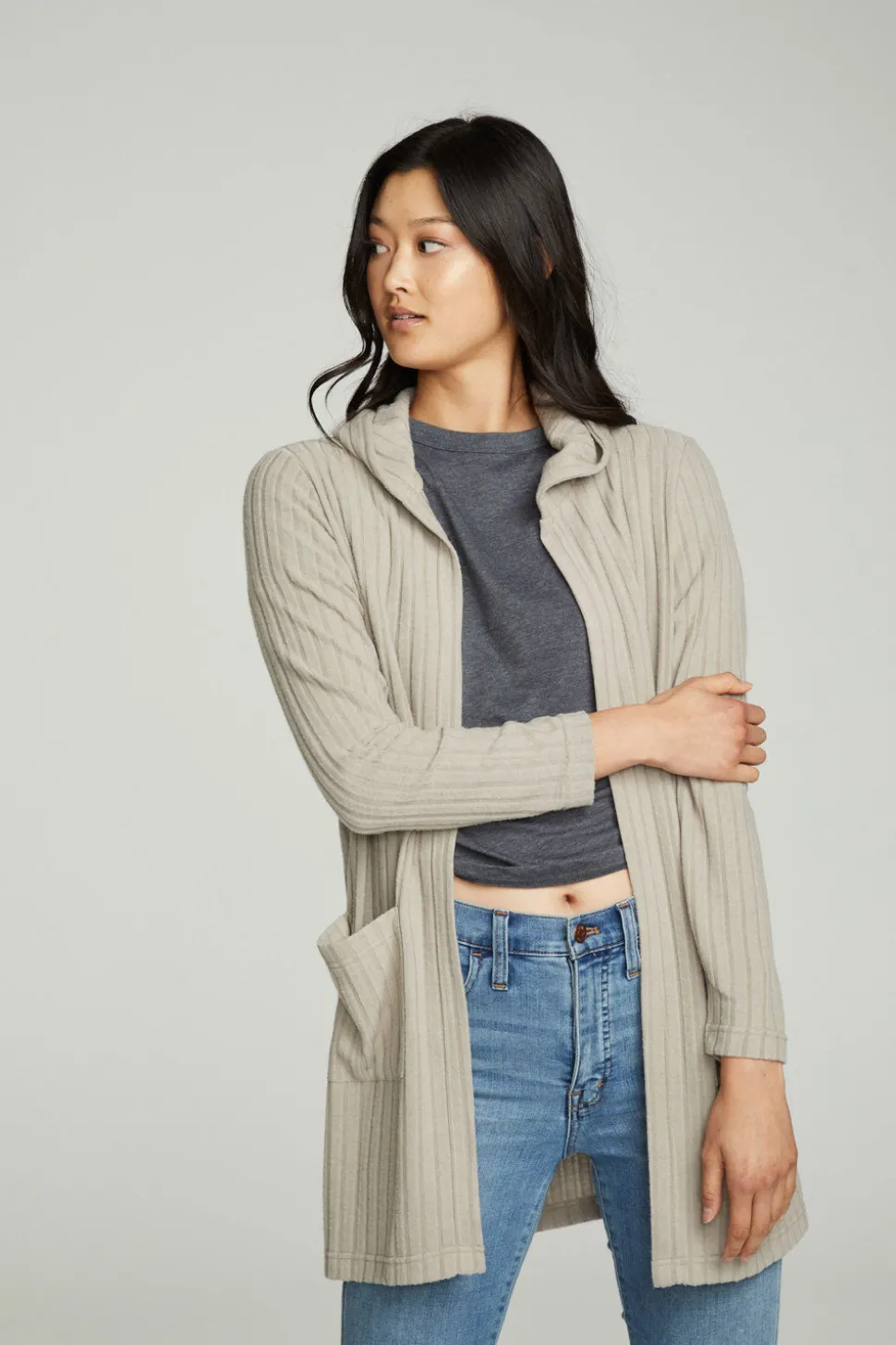 Chaser Brand Hooded Open Duster Cardigan With Pockets Clearance