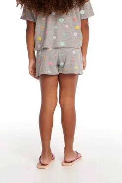 Chaser Brand Jade Embroidered Flowers Waffle Knit Girls Short Clearance