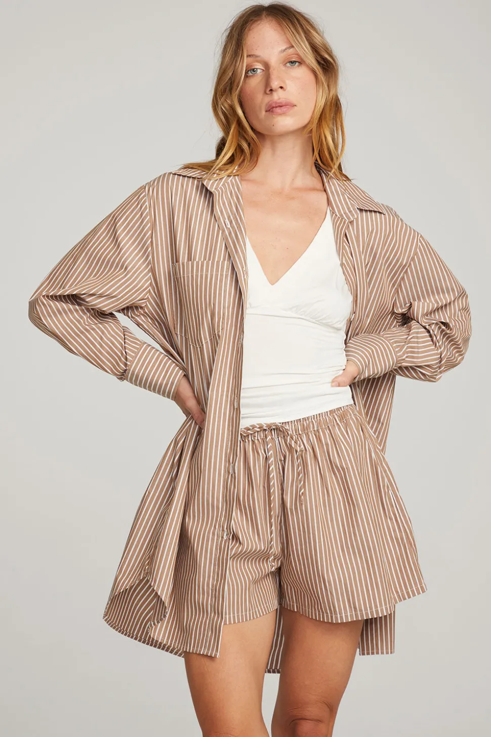 Chaser Brand Kerstin Whiskey Stripe Button Down New