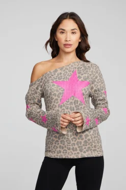Chaser Brand Leopard Star Long Sleeve Clearance