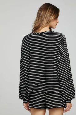 Chaser Brand Lesh Long Sleeve - Black And White Stripe Cheap