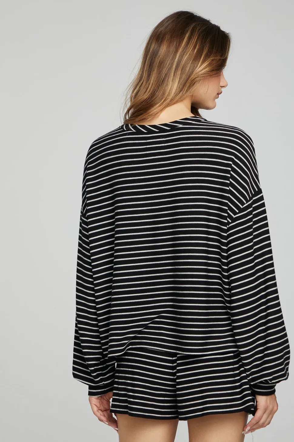 Chaser Brand Lesh Long Sleeve - Black And White Stripe Cheap