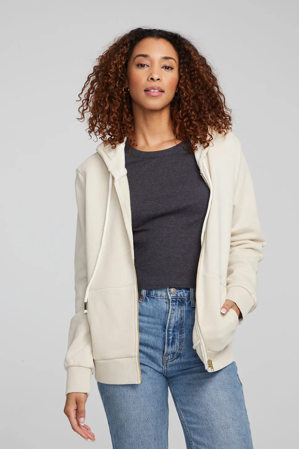 Chaser Brand Lex Oatmeal Zip Up Hoodie Sale