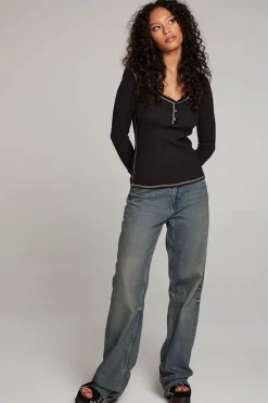 Chaser Brand Licorice Long Sleeve Henley Cheap