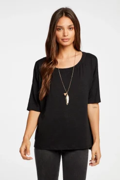 Chaser Brand Linen Jersey Cropped Short Sleeve Boxy Hi Lo Tee Cheap