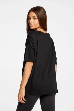 Chaser Brand Linen Jersey Cropped Short Sleeve Boxy Hi Lo Tee Cheap